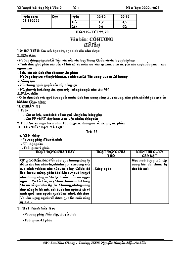 Kế hoạch bài dạy Ngữ văn 9 - Tuần 15 - Tiết 77+78: Văn bản Cố Hương - Năm học 2022-2023 - Lưu Nha Chang