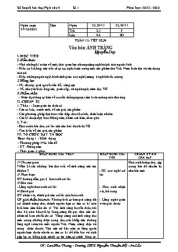 Kế hoạch bài dạy Ngữ văn 9 - Tuần 17 - Tiết 58+59: Văn bản Ánh trăng - Năm học 2022-2023 - Lưu Nha Chang