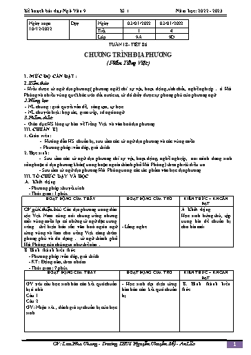 Kế hoạch bài dạy Ngữ văn 9 - Tuần 18 - Tiết 86: Chương trình địa phương - Năm học 2022-2023 - Lưu Nha Chang