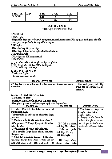 Kế hoạch bài dạy Ngữ văn 9 - Tuần 18 - Tiết 88: Truyện trinh thám - Năm học 2022-2023 - Lưu Nha Chang