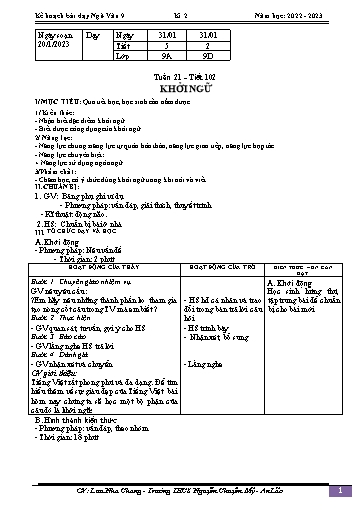 Kế hoạch bài dạy Ngữ văn 9 - Tuần 21 - Tiết 102: Khởi ngữ - Năm học 2022-2023 - Lưu Nha Chang