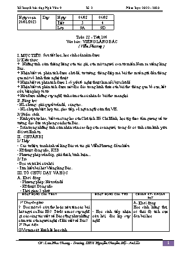 Kế hoạch bài dạy Ngữ văn 9 - Tuần 22 - Tiết 106: Văn bản Viếng lăng Bác - Năm học 2022-2023 - Lưu Nha Chang
