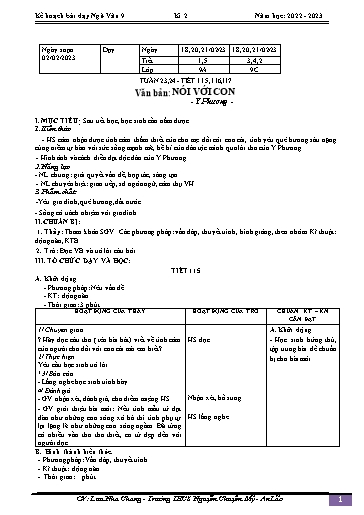 Kế hoạch bài dạy Ngữ văn 9 - Tuần 23+24 - Tiết 115-117: Văn bản Nói với con - Năm học 2022-2023 - Lưu Nha Chang