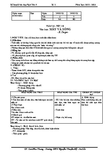 Kế hoạch bài dạy Ngữ văn 9 - Tuần 24 - Tiết 118: Mây và sóng - Năm học 2022-2023 - Lưu Nha Chang