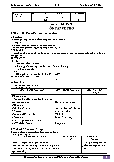 Kế hoạch bài dạy Ngữ văn 9 - Tuần 24 - Tiết 119+120: Ôn tập về thơ - Năm học 2022-2023 - Lưu Nha Chang