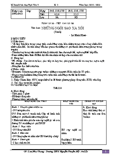 Kế hoạch bài dạy Ngữ văn 9 - Tuần 25+26 - Tiết 124-126: Văn bản Những ngôi sao xa xôi - Năm học 2022-2023 - Lưu Nha Chang