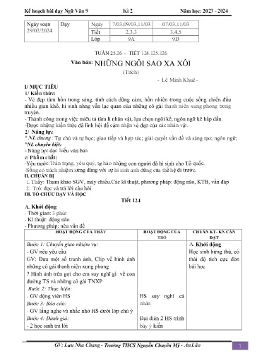 Kế hoạch bài dạy Ngữ văn 9 - Tuần 25+26 - Tiết 124-126: Văn bản Những ngôi sao xa xôi - Năm học 2023-2024 - Lưu Nha Chang
