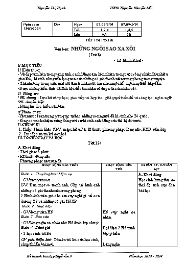 Kế hoạch bài dạy Ngữ văn 9 - Tuần 26 - Tiết 124-126: Văn bản Những ngôi sao xa xôi - Năm học 2023-2024 - Lưu Nha Chang