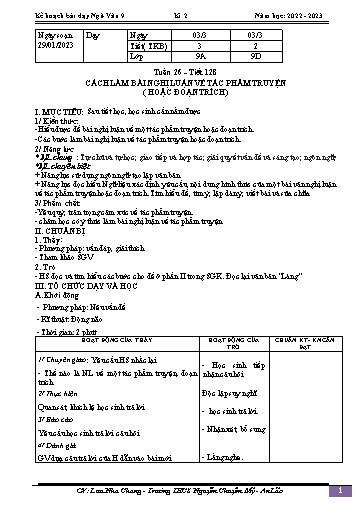 Kế hoạch bài dạy Ngữ văn 9 - Tuần 26 - Tiết 128: Cách làm bài nghị luận về tác phẩm truyện - Năm học 2022-2023 - Lưu Nha Chang