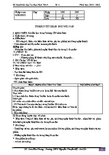Kế hoạch bài dạy Ngữ văn 9 - Tuần 27 - Bài: Tự chọn Nói với con - Năm học 2022-2023 - Lưu Nha Chang