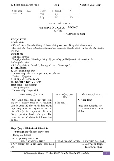 Kế hoạch bài dạy Ngữ văn 9 - Tuần 30 - Tiết 150+151: Văn bản Bố của Xi-mông - Năm học 2023-2024 - Lưu Nha Chang