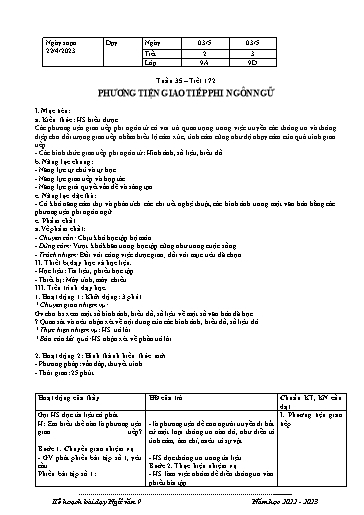 Kế hoạch bài dạy Ngữ văn 9 - Tuần 35 - Tiết 172: Phương tiện giao tiếp phi ngôn ngữ - Năm học 2022-2023 - Trường THCS Nguyễn Chuyên Mỹ