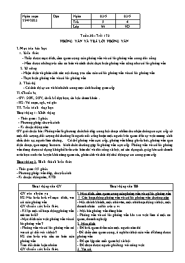 Kế hoạch bài dạy Ngữ văn 9 - Tuần 35 - Tiết 173: Phỏng vấn và trả lời phỏng vấn - Năm học 2022-2023 - Trường THCS Nguyễn Chuyên Mỹ
