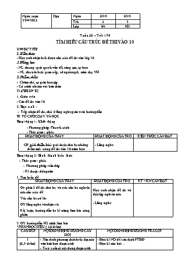 Kế hoạch bài dạy Ngữ văn 9 - Tuần 35 - Tiết 174: Tìm hiểu cấu trúc đề thi vào lớp 10 - Năm học 2022-2023 - Trường THCS Nguyễn Chuyên Mỹ