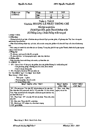 Kế hoạch bài dạy Ngữ văn 9 - Tuần 4 - Năm học 2022-2023 - Lưu Nha Chang