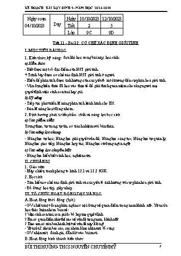 Kế hoạch bài dạy Sinh học 9 - Bài 12: Cơ chế xác định giới tính - Năm học 2023-2024 - Bùi Thị Hường