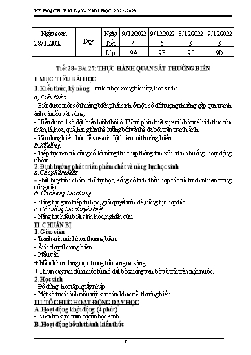 Kế hoạch bài dạy Sinh học 9 - Bài 27: Thực hành quan sát thường biến - Năm học 2022-2023 - Trường THCS Nguyễn Chuyên Mỹ