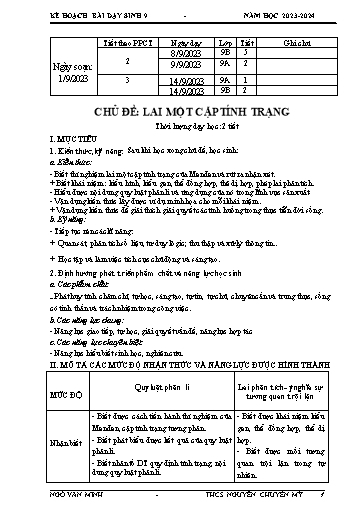 Kế hoạch bài dạy Sinh học 9 - Chủ đề: Lai một cặp tính trạng - Năm học 2023-2024 - Ngô Văn Minh