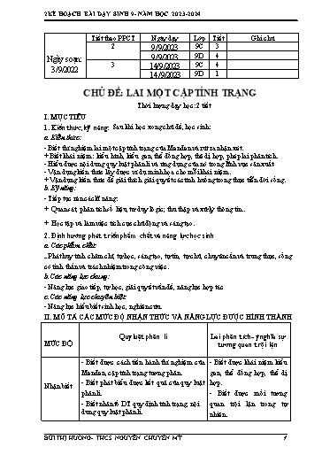 Kế hoạch bài dạy Sinh học 9 - Chủ đề: Lai một cặp tính trạng - Năm học 2023-2024 - Trường THCS Nguyễn Chuyên Mỹ