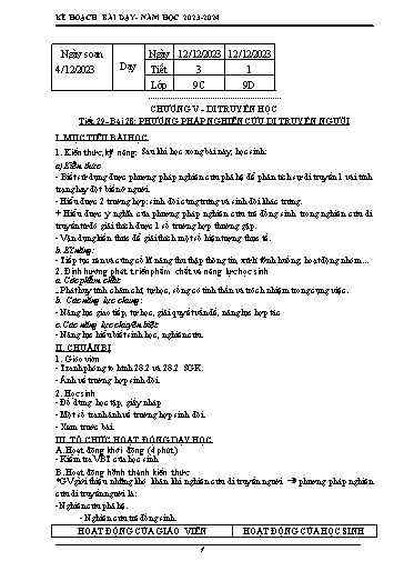 Kế hoạch bài dạy Sinh học 9 - Chương 5 - Bài 28: Phương pháp nghiên cứu di truyền người - Năm học 2023-2024 - Trường THCS Nguyễn Chuyên Mỹ