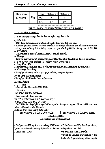 Kế hoạch bài dạy Sinh học 9 - Tiết 31 - Bài 30: Di truyền học với con người - Năm học 2023-2024 - Trường THCS Nguyễn Chuyên Mỹ