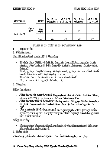 Kế hoạch bài dạy Tin học 9 (Cánh diều) - Tiết 20-23 - Bài: Dự án học tập - Năm học 2024-2025 - Phạm Thùy Giang