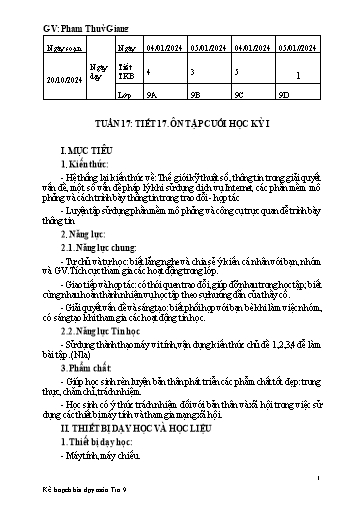 Kế hoạch bài dạy Tin học 9 (Cánh diều) - Tuần 17 - Tiết 17: Ôn tập cuối học kỳ 1 - Năm học 2024-2025 - Phạm Thùy Giang