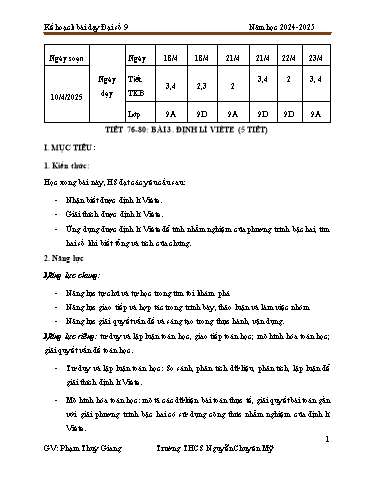 Kế hoạch bài dạy Toán 9 (Cánh diều) - Bài 3: Tần số ghép nhóm. Tần số tương đối ghép nhóm - Năm học 2024-2025 - Phạm Thùy Giang