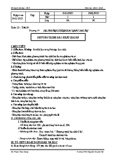 Kế hoạch bài dạy Toán 9 - Tuần 13 - Chương 3 - Bài: Hệ phương trình bậc nhất hai ẩn - Năm học 2023-2024 - Phạm Thùy Giang
