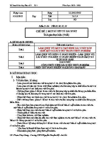 Kế hoạch bài dạy Toán 9 - Tuần 15 - Chủ đề 2: Một só yếu tố xác xuất - Năm học 2022-2023 - Phạm Thùy Giang