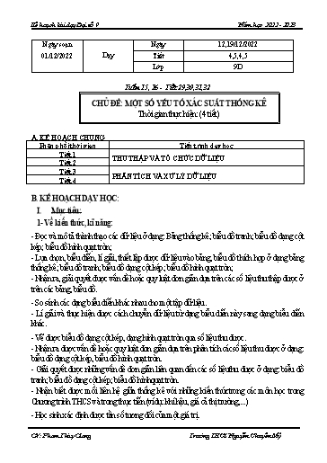 Kế hoạch bài dạy Toán 9 - Tuần 15+16 - Chủ đề: Một số yếu tố xác suất thống kê - Năm học 2022-2023 - Phạm Thùy Giang