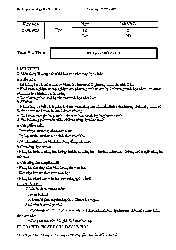 Kế hoạch bài dạy Toán 9 - Tuần 22 - Tiết 44: Ôn tập chương 3 - Năm học 2022-2023 - Phạm Thùy Giang