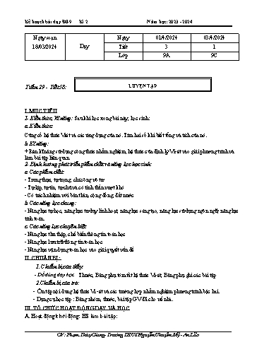 Kế hoạch bài dạy Toán 9 - Tuần 29 - Tiết 58: Luyện tập - Năm học 2023-2024 - Phạm Thùy Giang