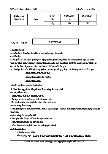 Kế hoạch bài dạy Toán 9 - Tuần 30 - Tiết 60: Luyện tập - Năm học 2023-2024 - Phạm Thùy Giang
