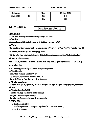 Kế hoạch bài dạy Toán 9 - Tuần 32 - Bài: Ôn tập chương 4 - Năm học 2022-2023 - Phạm Thùy Giang