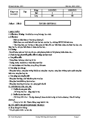 Kế hoạch bài dạy Toán 9 - Tuần 6 - Tiết 12: Ôn tập chương 1 - Năm 2022-2023 - Trường THCS Nguyễn Chuyên Mỹ