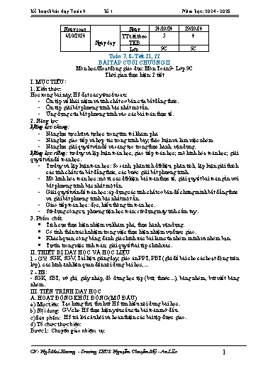 Kế hoạch bài dạy Toán 9 - Tuần 7+8 - Tiết 21+22: Bài tập cuối chương 2 - Năm 2024-2025 - Ngô Mai Hương