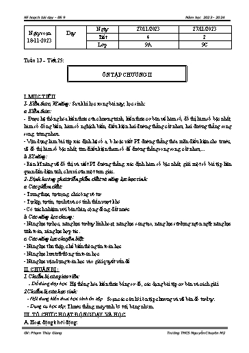 Kế hoạch bài dạy Toán Lớp 9 - Tuần 13 - Tiết 25: Ôn tập chương 2 - Năm học 2023-2024 - Phạm Thùy Giang