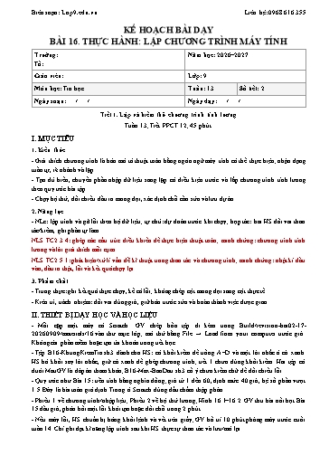 Giáo án Tin học lớp 9 năm học 2026-2027 - Bài 16. Thực hành: Lập chương trình máy tính (Tích hợp năng lực số và AI)