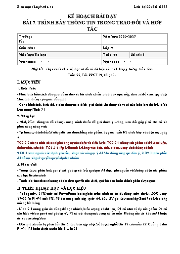 Giáo án Tin học lớp 9 năm học 2026-2027 - Bài 7. Trình bày thông tin trong trao đổi và hợp tác (Tích hợp năng lực số và AI)