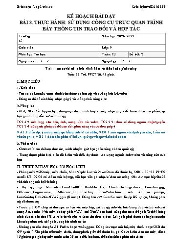 Giáo án Tin học lớp 9 năm học 2026-2027 - Bài 8. Thực hành: Sử dụng công cụ trực quan trình bày thông tin trao đổi và hợp tác (Tích hợp năng lực số và AI)